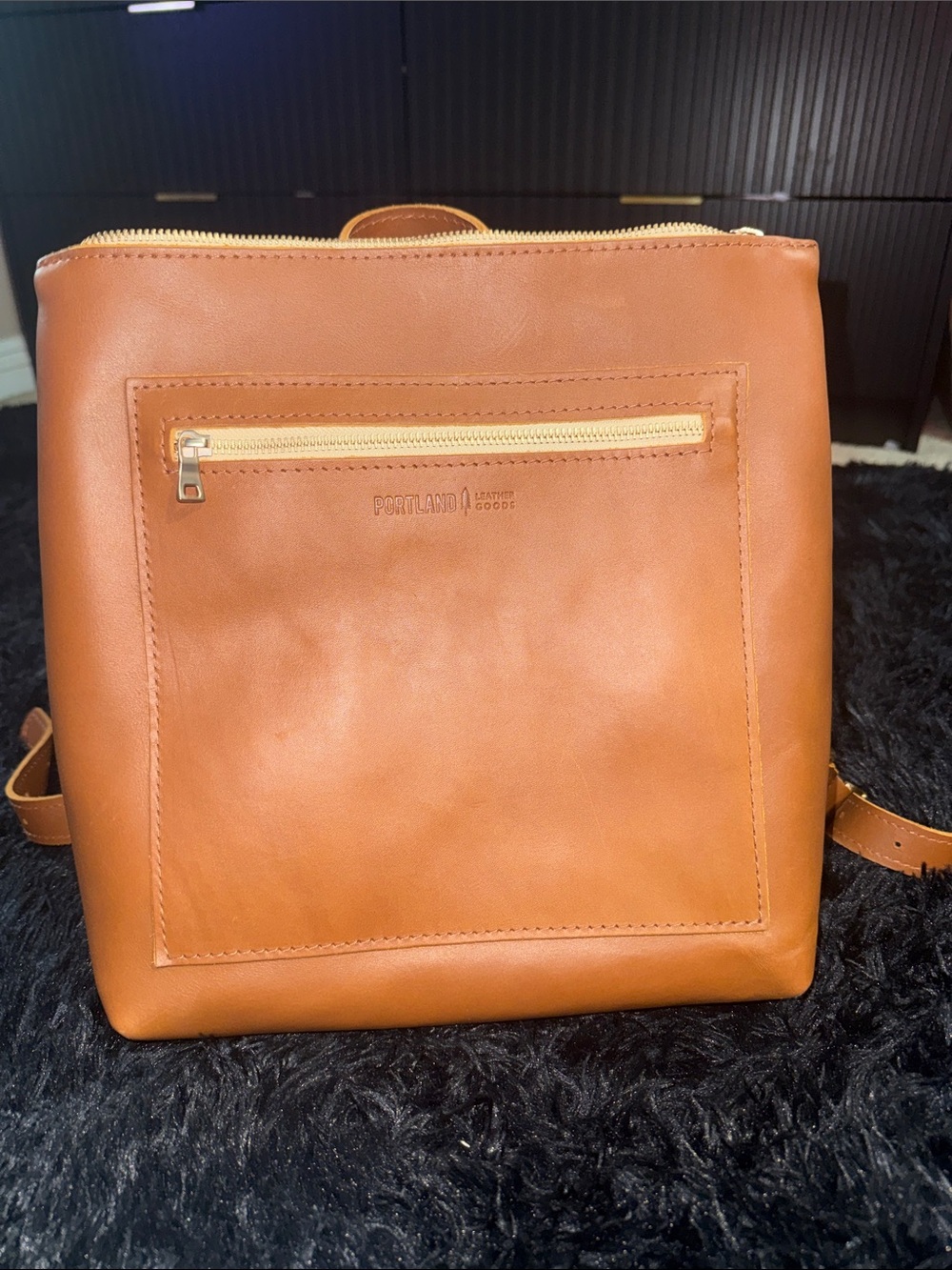 Portland Leather Tan Leather Backpack with Front Zip Pocket